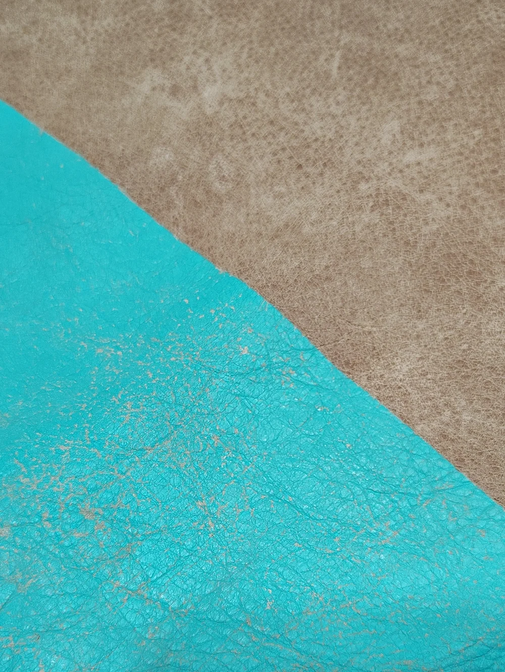 American Apparel Upcycled Leather Clutch Beige and Turquoise Zip Pouch